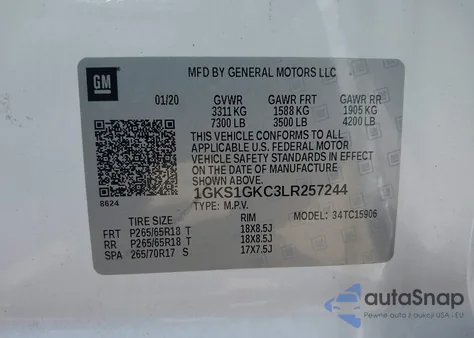 2020 GMC Yukon Xl 2Wd Slt from USA, damaged, VIN 1GKS1GKC3LR257244